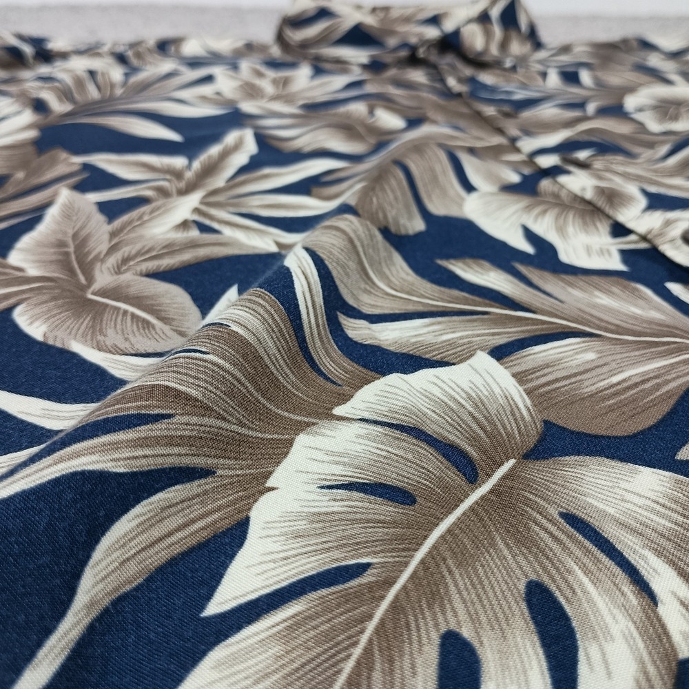 Vintage Island Shores Mens L 100% Rayon Blue Tan Tropical Pattern Hawaiian Shirt - Picture 2 of 10